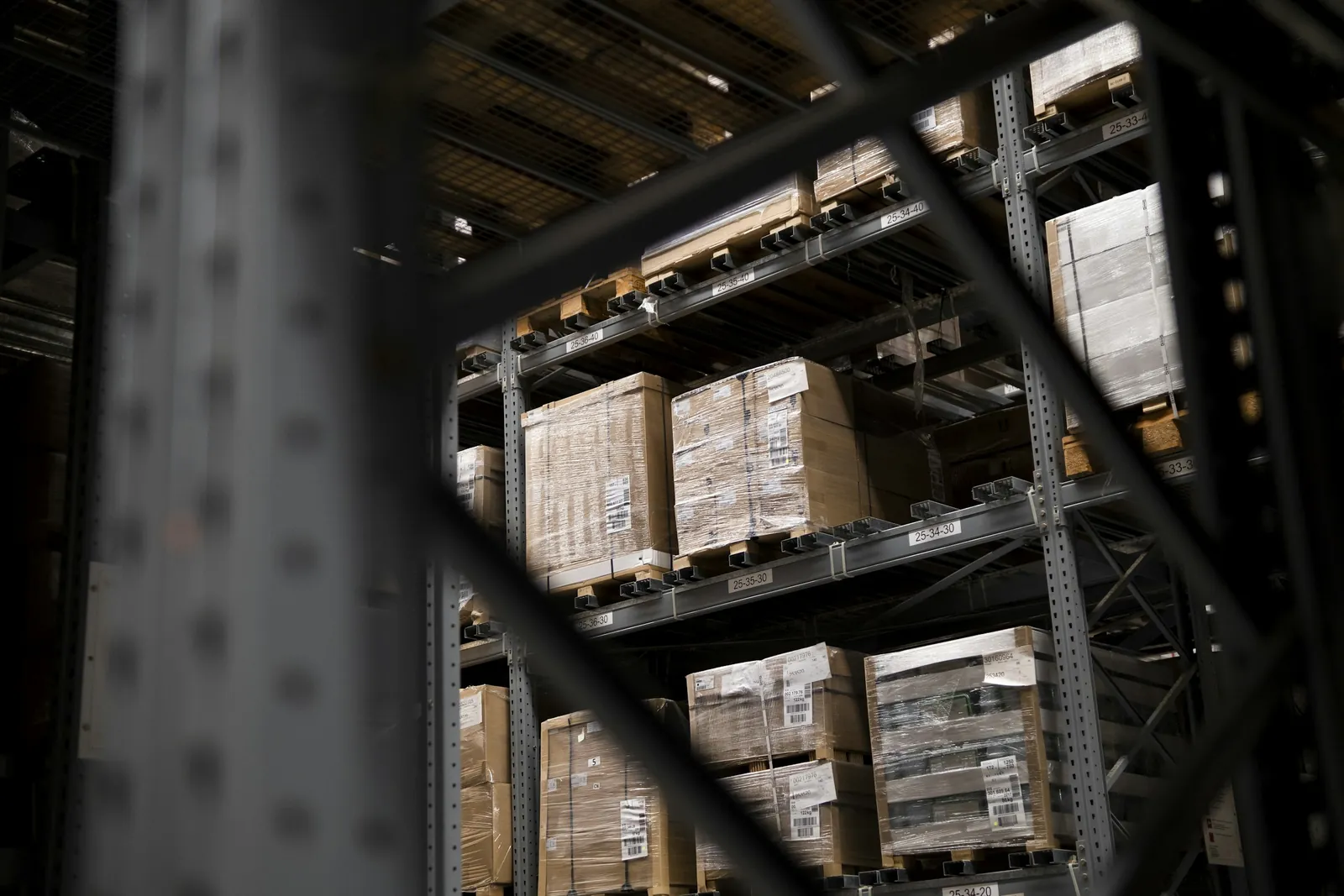 Pallets and cartons in a warehouse
