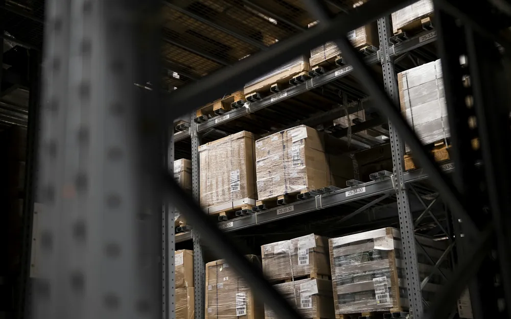 Pallets and cartons in a warehouse